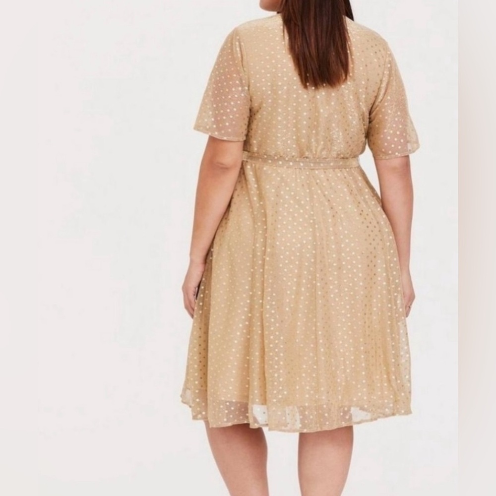 Gold Sequin Polka Dot Mesh Wrap Dress - Picture 2 of 4
